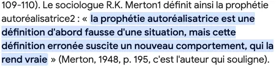 Bloc de citation qui explique ce qu'est la prophétie autoréalisatrice.